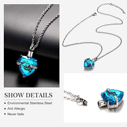 Richsteel Corazón Piedra Zafiro Personalizable Colgante Cenizas Guardapelo Perfume Relicario Urna de cremación Acero Inoxidable Collar para Mujer Hombre Gratis Caja de Regalo