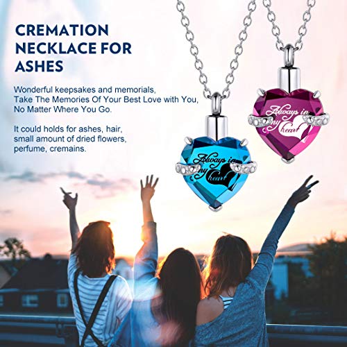 Richsteel Corazón Piedra Zafiro Personalizable Colgante Cenizas Guardapelo Perfume Relicario Urna de cremación Acero Inoxidable Collar para Mujer Hombre Gratis Caja de Regalo