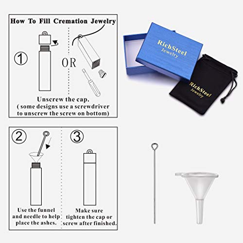 Richsteel Corazón Piedra Zafiro Personalizable Colgante Cenizas Guardapelo Perfume Relicario Urna de cremación Acero Inoxidable Collar para Mujer Hombre Gratis Caja de Regalo