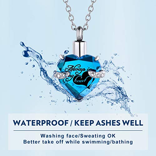Richsteel Corazón Piedra Zafiro Personalizable Colgante Cenizas Guardapelo Perfume Relicario Urna de cremación Acero Inoxidable Collar para Mujer Hombre Gratis Caja de Regalo