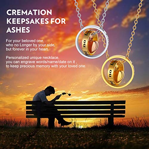 Richsteel DIY Guardapelo Corazón Colgante Oro de Rosa Anillo Dorado Collar de Acero Inoxidable Mujer Hombre Colgantes para Cenizas Perfume Servicio Personalizable Gratis Estuche