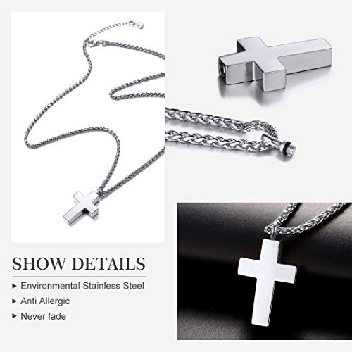 Richsteel Personalizable Cruz Clásico Guardapelo Perfume Colgante para Cenizas Urna Cremación Amor Querido Recuerdo Cerca de Corazón, Cadena Acero Inoxidable Hombre Mujer