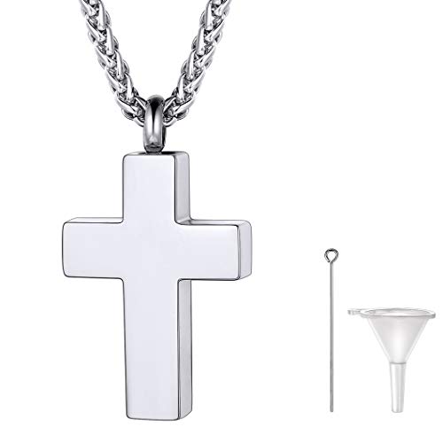 Richsteel Personalizable Cruz Clásico Guardapelo Perfume Colgante para Cenizas Urna Cremación Amor Querido Recuerdo Cerca de Corazón, Cadena Acero Inoxidable Hombre Mujer