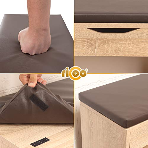 RICOO WM034-ES-B, Banco Zapatero, 104x49x30cm, Armario Interior con Asiento, Organizador Zapatos, Mueble recibidor, Perchero, Madera Roble marrón