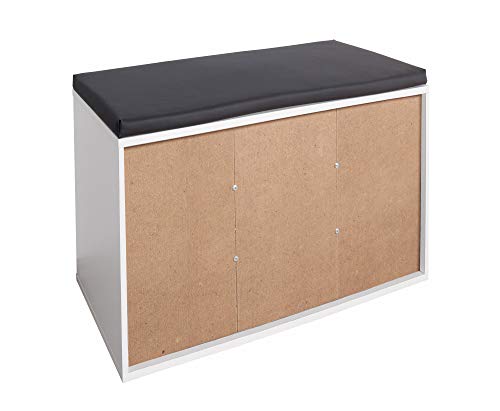 RICOO WM035-W-A, Banco Zapatero, 79x49x30, Armario Interior con Asiento, Organizador Zapatos, Mueble recibidor, Perchero Entrada, Madera Blanco