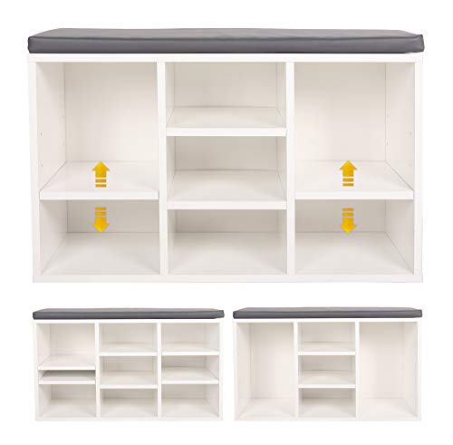 RICOO WM035-W-A, Banco Zapatero, 79x49x30, Armario Interior con Asiento, Organizador Zapatos, Mueble recibidor, Perchero Entrada, Madera Blanco