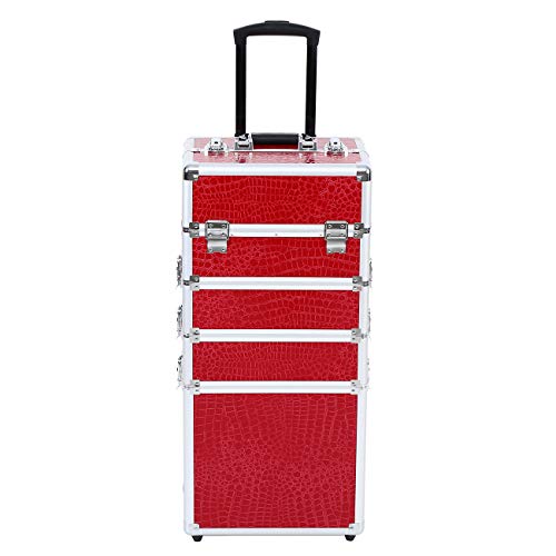 Ridgeyard 5 en 1 universal de aluminio de gran belleza maquillaje cosméticos Rolling Case Trolley Tronco Vanity Profesional portátil Travel organizador caja bolsa-Red(Rojo)