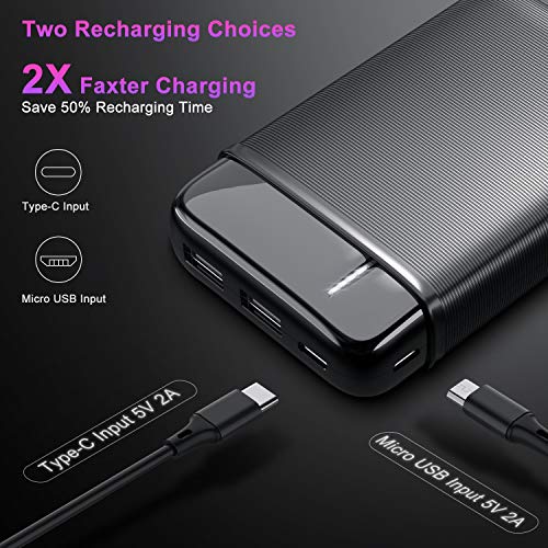 RIWNNI Mini Bateria Externa 10000mAh, Gran Capacidad Power Bank Pequeño y Ligero Batería Portátil con 2 Salida & 2 Entrada Carga Rápida Cargador Portatil Movil para iPhone, iPad, Samsung y Más - Negro