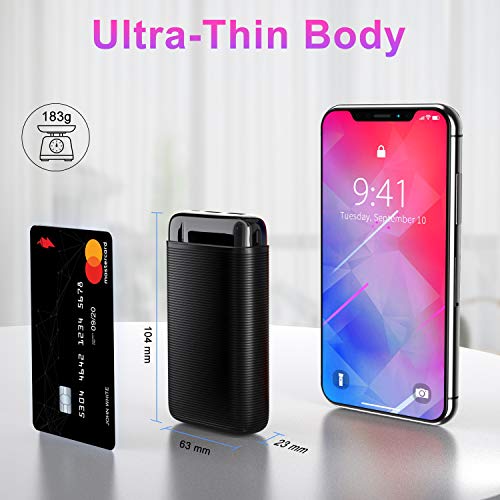 RIWNNI Mini Bateria Externa 10000mAh, Gran Capacidad Power Bank Pequeño y Ligero Batería Portátil con 2 Salida & 2 Entrada Carga Rápida Cargador Portatil Movil para iPhone, iPad, Samsung y Más - Negro