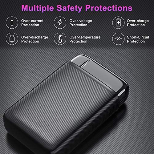 RIWNNI Mini Bateria Externa 10000mAh, Gran Capacidad Power Bank Pequeño y Ligero Batería Portátil con 2 Salida & 2 Entrada Carga Rápida Cargador Portatil Movil para iPhone, iPad, Samsung y Más - Negro