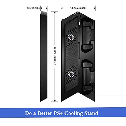 Rixow Refrigeración para PS4 con Dos Ventiladores de Playstation 4 Consola con Puertos Libres Cargador Doble Estación de Carga para Dual Shock - Negro