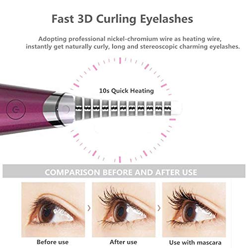 Rizador de Pestañas Eléctrico, Portátil Rizador de Pestañas Calentado con Calefacción USB Recargable Mini Herramientas de Maquillaje Profesional para Calentamiento Rápido y Rizado de Larga Duración