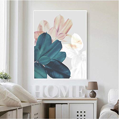 Rjunjie Arte Abstracto de la Pared Pintura de la Lona Decoración Moderna del hogar, Hojas Acuarela Carteles nórdicos Imprimir Cuadros botánicos Sala de Estar （50x70x3pcs cm sin Marco）