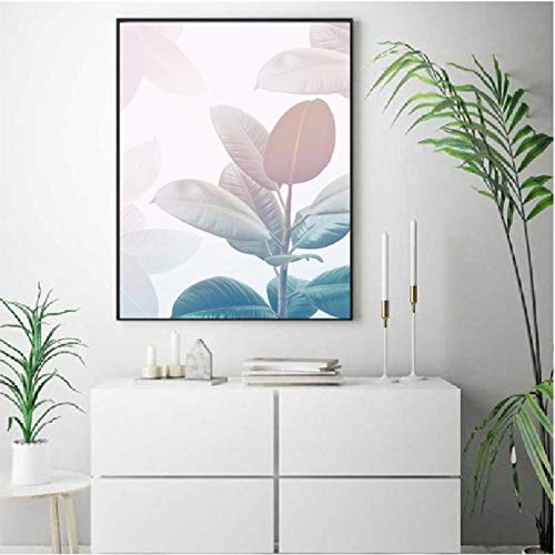 Rjunjie Arte Abstracto de la Pared Pintura de la Lona Decoración Moderna del hogar, Hojas Acuarela Carteles nórdicos Imprimir Cuadros botánicos Sala de Estar （50x70x3pcs cm sin Marco）