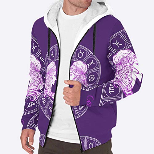 RNGIAN Sudadera con Capucha para Hombre con Cremallera, Invierno, con astrología, Abrigos Gruesos, Hombre, Blanco, XX-Large