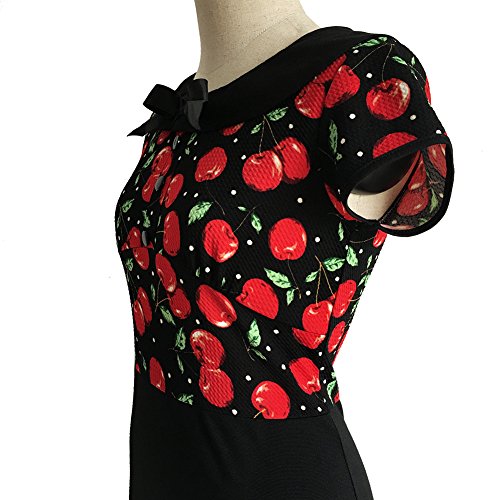 Ro Rox Vestido para Mujer, Estilo Pin up Rockabilly Retro de los años 40-50 Negro Cherries 42-44