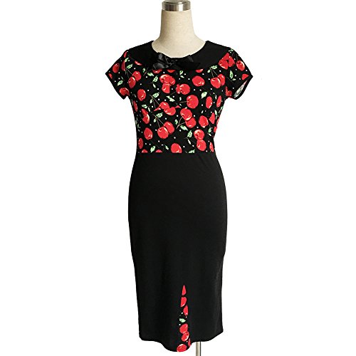 Ro Rox Vestido para Mujer, Estilo Pin up Rockabilly Retro de los años 40-50 Negro Cherries 42-44