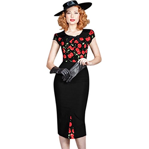 Ro Rox Vestido para Mujer, Estilo Pin up Rockabilly Retro de los años 40-50 Negro Cherries 42-44