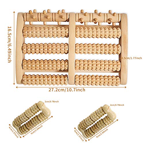 Rodillo de Masaje de Doble Pie de Madera y 4 Masajeador de manos Masajeador de Pies Rodillo Aparato para alivia dolor en el arco, talón y fascitis plantar y ayuda a mejorar la circulación