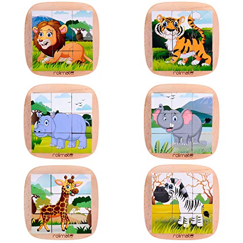 Rolimate Juguetes Rompecabezas de Cubos de Madera, Bloques de Rompecabezas de Animales Juguete Educativo Montessori, Regalos de Cumpleaños de Navidad para Bebés Niños de 2 3 4 + Años