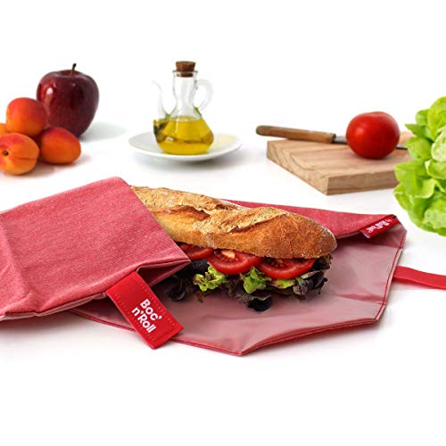 Roll'eat - Boc'n'Roll Eco Bolsa Merienda Porta Bocadillos Ecológico y Reutilizable sin BPA, Rojo