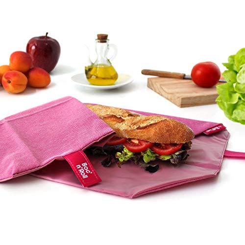 Roll'eat - Boc'n'Roll Eco Bolsa Merienda Porta Bocadillos Ecológico y Reutilizable sin BPA, Rosa