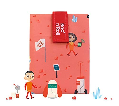 Roll'eat - Boc'n'Roll Kids Bolsa Merienda Porta Sandwich Ecológica y Reutilizable sin BPA, Space Rojo