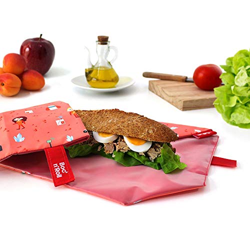 Roll'eat - Boc'n'Roll Kids Bolsa Merienda Porta Sandwich Ecológica y Reutilizable sin BPA, Space Rojo