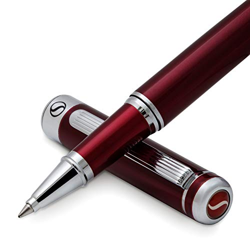Rollerball Pen by Scriveiner London - Stunning Red Pen with Chrome Finish, Schmidt Ink Refill, Best Roller Ball Pen Gift for Men & Women, Professional, Executive Office, Nice Pens