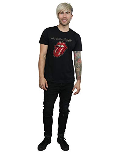 Rolling Stones The Plastered Tongue Camiseta, Negro (Black Black), Medium para Hombre