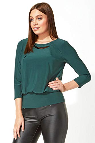 Roman Originals blusa con detalles de metal para mujer – Elegante escritorio de noche para cena, trabajo, oficina, joyas metálicas brillantes adornadas