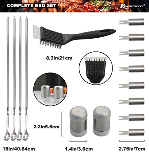 Romanticist 20pcs Conjunto de Herramientas de Barbacoa de Acero Inoxidable con Caja de Almacenamiento de Aluminio - Kit de Herramientas de Parrilla de Barbacoa