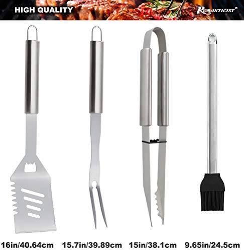 Romanticist 20pcs Conjunto de Herramientas de Barbacoa de Acero Inoxidable con Caja de Almacenamiento de Aluminio - Kit de Herramientas de Parrilla de Barbacoa