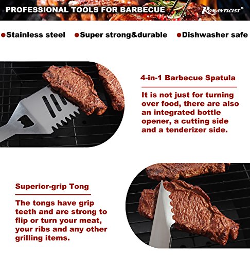 Romanticist 20pcs Conjunto de Herramientas de Barbacoa de Acero Inoxidable con Caja de Almacenamiento de Aluminio - Kit de Herramientas de Parrilla de Barbacoa