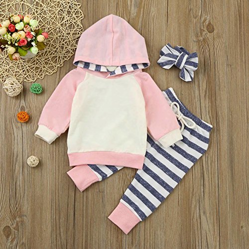 Ropa bebé, 3pcs Conjunto de Ropa para bebé niñas Sudadera con Capucha Tops+ Pantalones + Diadema Conjunto de Trajes 0 Mes - 2 Años (Rosado, Tamaño:24 Mes)