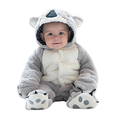 Ropa Bebe Invierno, Fossen Grueso Cálido Mamelucos con Capucha Animal de Dibujos Animados Mono Ropa para Recién Nacido Bebé Niños Niñas 0-18 Meses (0-6 Meses, Gris)
