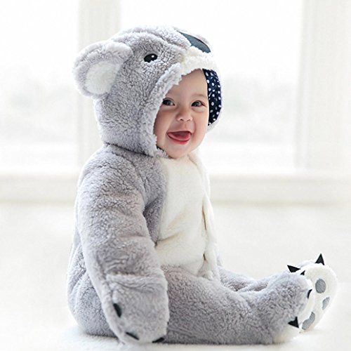 Ropa Bebe Invierno, Fossen Grueso Cálido Mamelucos con Capucha Animal de Dibujos Animados Mono Ropa para Recién Nacido Bebé Niños Niñas 0-18 Meses (0-6 Meses, Gris)
