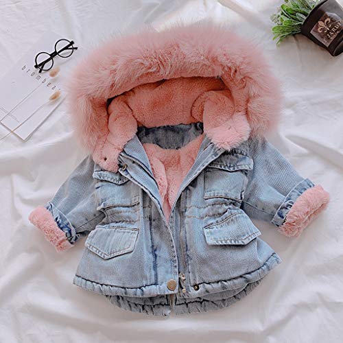 Ropa Niña, ASHOP Ropa Bebe Niña Invierno 2019 Chaqueta con Capucha Abrigo Niña Chaqueta Vaquera con Cuello de Piel Gruesa y Terciopelo 1-6 años (Rosado,110)