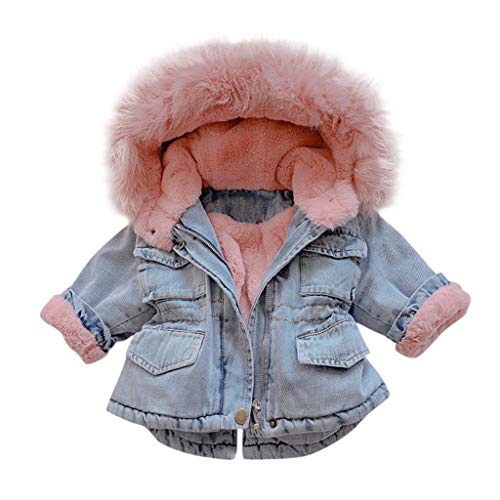 Ropa Niña, ASHOP Ropa Bebe Niña Invierno 2019 Chaqueta con Capucha Abrigo Niña Chaqueta Vaquera con Cuello de Piel Gruesa y Terciopelo 1-6 años (Rosado,110)