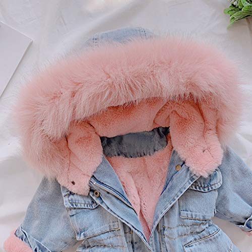 Ropa Niña, ASHOP Ropa Bebe Niña Invierno 2019 Chaqueta con Capucha Abrigo Niña Chaqueta Vaquera con Cuello de Piel Gruesa y Terciopelo 1-6 años (Rosado,110)