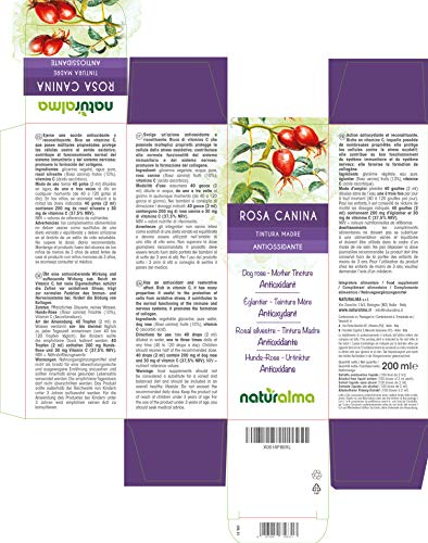 Rosal silvestre (Rosa canina) frutos Tintura Madre Naturalma | Rica en vitamina C | Extracto líquido gotas | Complemento alimenticio | Vegano (Sin alcohol, 200 ml)