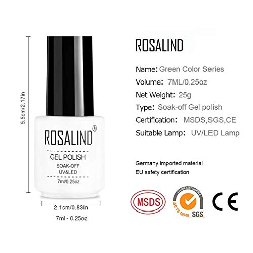 ROSALIND Base y Top Coat Semipermentes, Esmaltes Semipermanentes de Uñas en Gel UV LED Gel Soak Off 2pcs/Kit 7ML