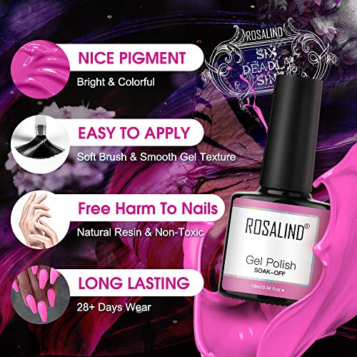 ROSALIND Esmaltes Semipermanentes Pastel de Uñas en Gel UV LED, 6 Colores Kit de Pintauñas Semipermanente, Esmaltes en Gel Soak Off 10ml