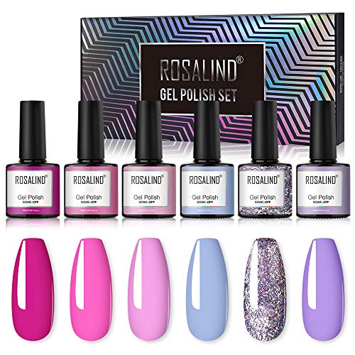 ROSALIND Esmaltes Semipermanentes Pastel de Uñas en Gel UV LED, 6 Colores Kit de Pintauñas Semipermanente, Esmaltes en Gel Soak Off 10ml