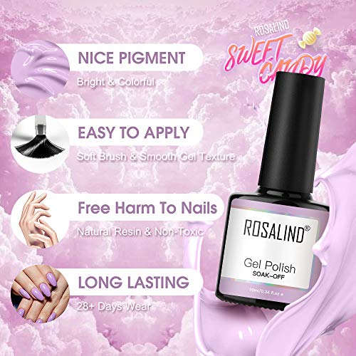 ROSALIND Esmaltes Semipermanentes Pastel de Uñas en Gel UV LED, 6 Colores Kit de Pintauñas Semipermanente, Esmaltes en Gel Soak Off 10ml
