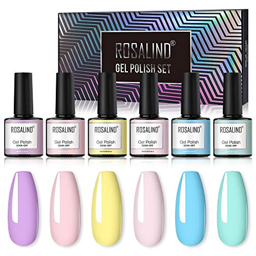 ROSALIND Esmaltes Semipermanentes Pastel de Uñas en Gel UV LED, 6 Colores Kit de Pintauñas Semipermanente, Esmaltes en Gel Soak Off 10ml