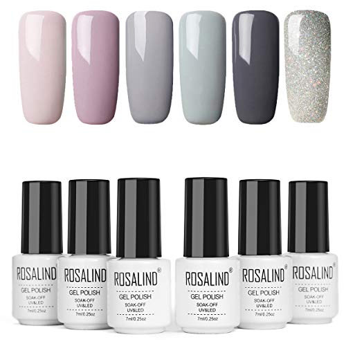 ROSALIND ROSALIND Esmalte Semipermanente de Uñas en Gel UV LED Color Desnudo Esmalte de Uñas Kit Uñas de Gel Manicura Soak off 6pcs 7ml