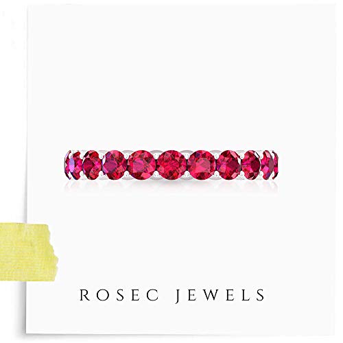 Rosec Jewels 18 quilates oro rosa redonda Red Rubí, relleno de vidrio