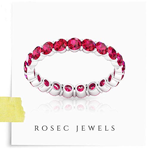 Rosec Jewels 18 quilates oro rosa redonda Red Rubí, relleno de vidrio