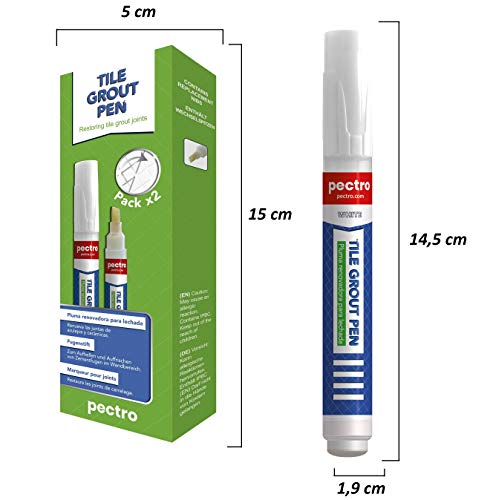 Rotulador de lechada blanco para juntas de azulejos Tile grout pen PACK x 2 unidades 8ml | Blanqueador de juntas anti moho | Restaura las juntas de baños y cocinas
